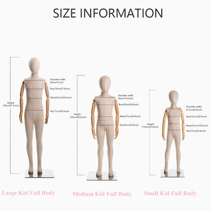 Jelimate Luxury Male Kid Female Velvet Mannequin Full Body with Wooden Arms,Window Display Dress Form Brand Model,Manikin Head Display Dummy