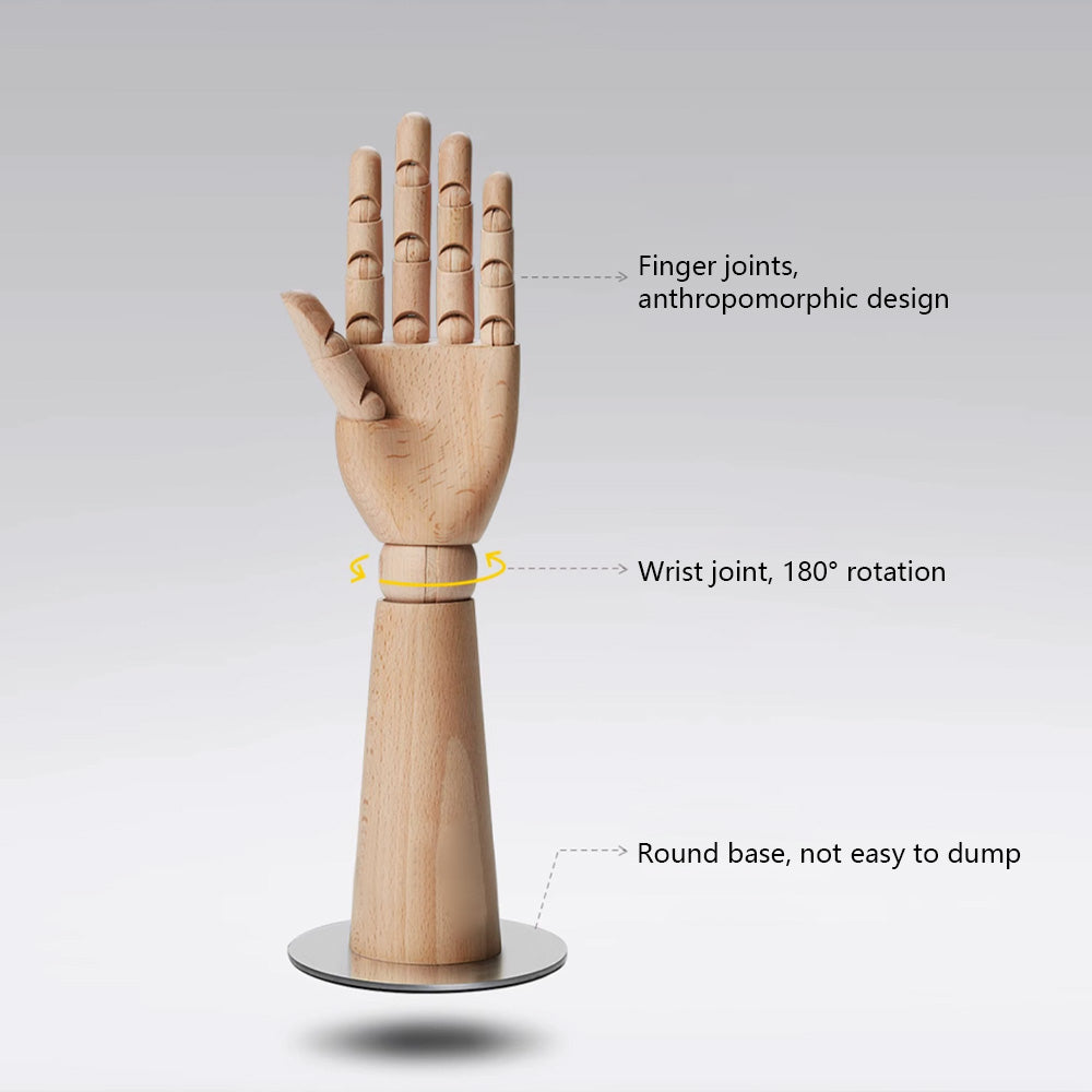 Jelimate Natural Wood Color Wooden Hand Mannequin With/Without Base,Female Mannequin Hand for Bag Ring Sunglasses Hat Display,Jewelry Display Hand Model