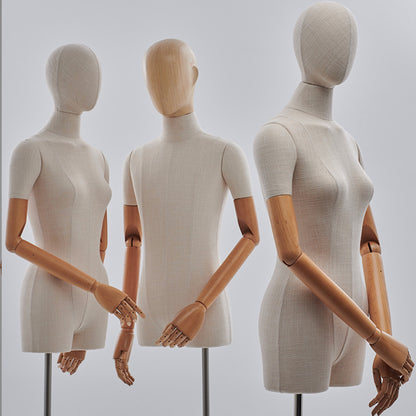 Jelimate Luxury Male Female Mannequin Torso With Wooden Head Arms,Linen Dress Form Clothing Display Model,Window Dress Form Wedding Dress Mannequin