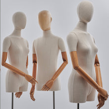 Lade das Bild in den Galerie-Viewer, Jelimate Luxury Adult Female Male Dress Form Mannequin,Bamboo Linen Display Mannequin Torso with Wooden Head Arms,Fashion Clothing Display Model
