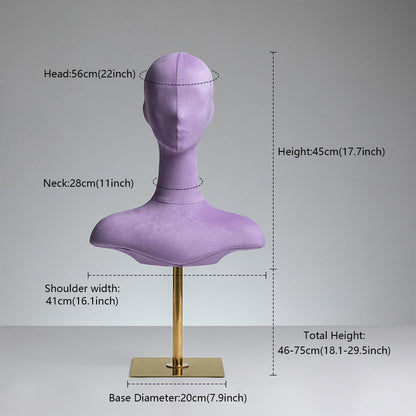 Jelimate Luxury Female Colorful Velvet Mannequin Head For Wigs,Suede Dress Form Hat Display Stand,Headpiece Necklace Jewelry Display Head Mannequin