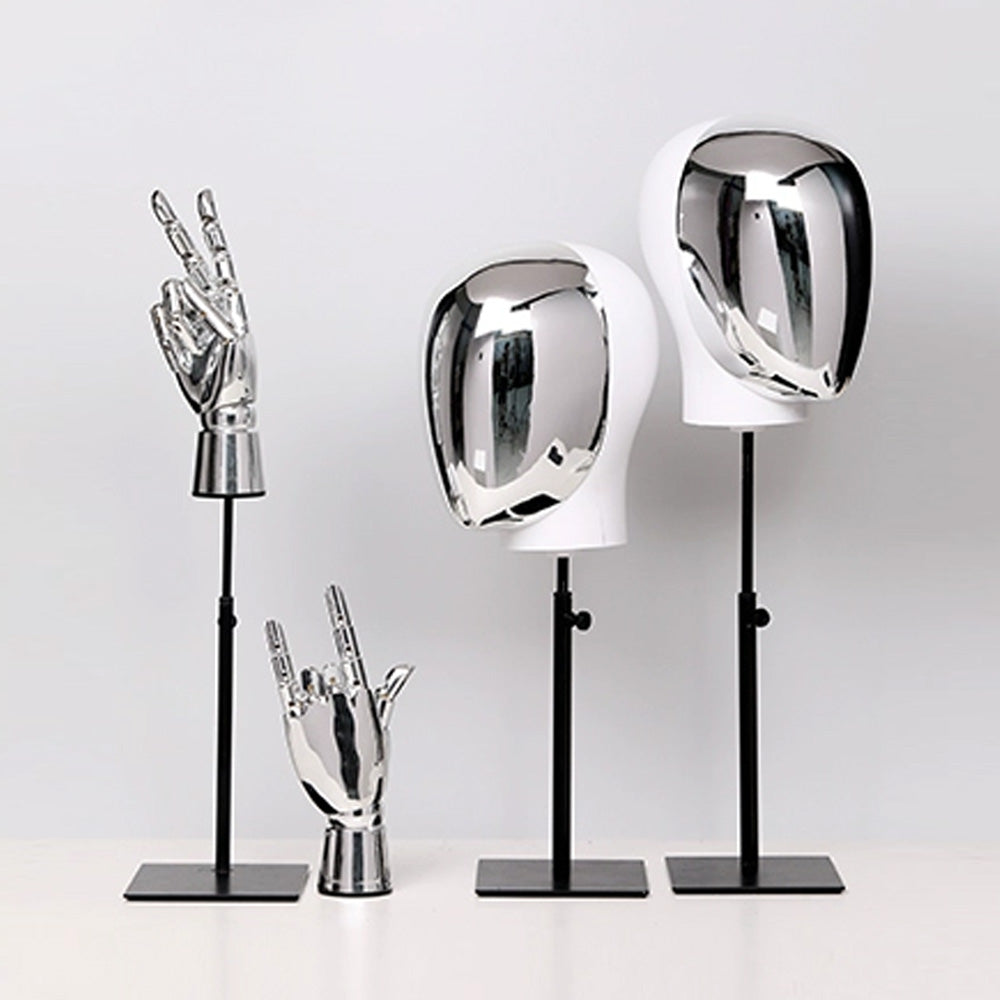 Jelimate High End Silver Gold Mannequin Head Stand Window Display Golden Chrome Mannequin Hand Hat Holder Wig Head Dress Form