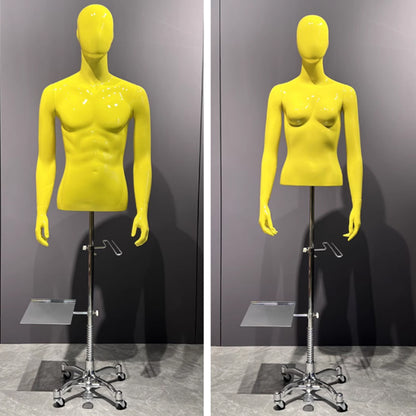 Jelimate Half Body Female Male Display Mannequin Torso,Yellow Fiberglass Men Women Dress Form Adjustable,Boutique Store Clothing Display Dress Form