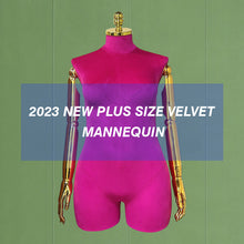 Load image into Gallery viewer, JM375 Adult Female Plus Size Mannequin Torso Display Dummy,Luxury Colorful Velvet Dress Form for Clothing Display,Wig Head Manikin Gold Arms
