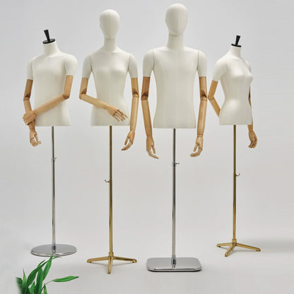 Jelimate Female Male Half Body Mannequin Dress Form,White Beige Mannequin with Tripod Base,Male Female Mannequin Torso With Wooden Arms,Clothing Store Clothing Display Mannequin Window Display Props