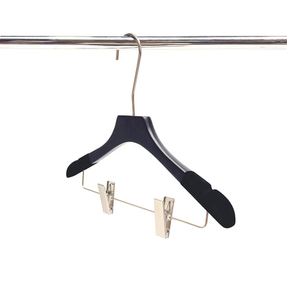 Jelimate Luxury Black Velvet Wooden Hanger with Round Hook,Clothing Store Clothing Hanger With Clips,No Logo Solid Wood Hanger For Dress,Coat,Pant,Suit Hangers