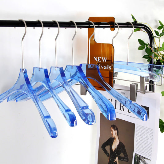 Jelimate Clothing Boutique Store Acrylic Pant Clothing Hanger Hanging Garment Rack Transparent Clear Blue Wedding Dress Hanger for Clothes Display Stand