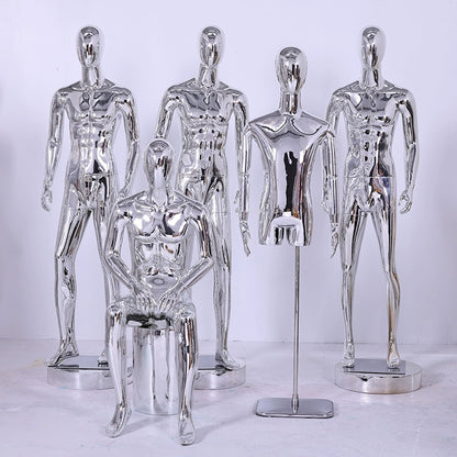 Jelimate High Quality Mirror Silver Male Mannequin Full Body,Boutique Men Dress Form for Window Display,Clothing Display Mannequin Torso Chrome Dummy