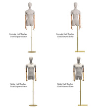 Load image into Gallery viewer, Jelimate Luxury Female Male Display Mannequin Torso with Short Thigh, Bamboo Linen Dress Form Torso,Clothing Display Model Wig Head Manikin Wooden Arms
