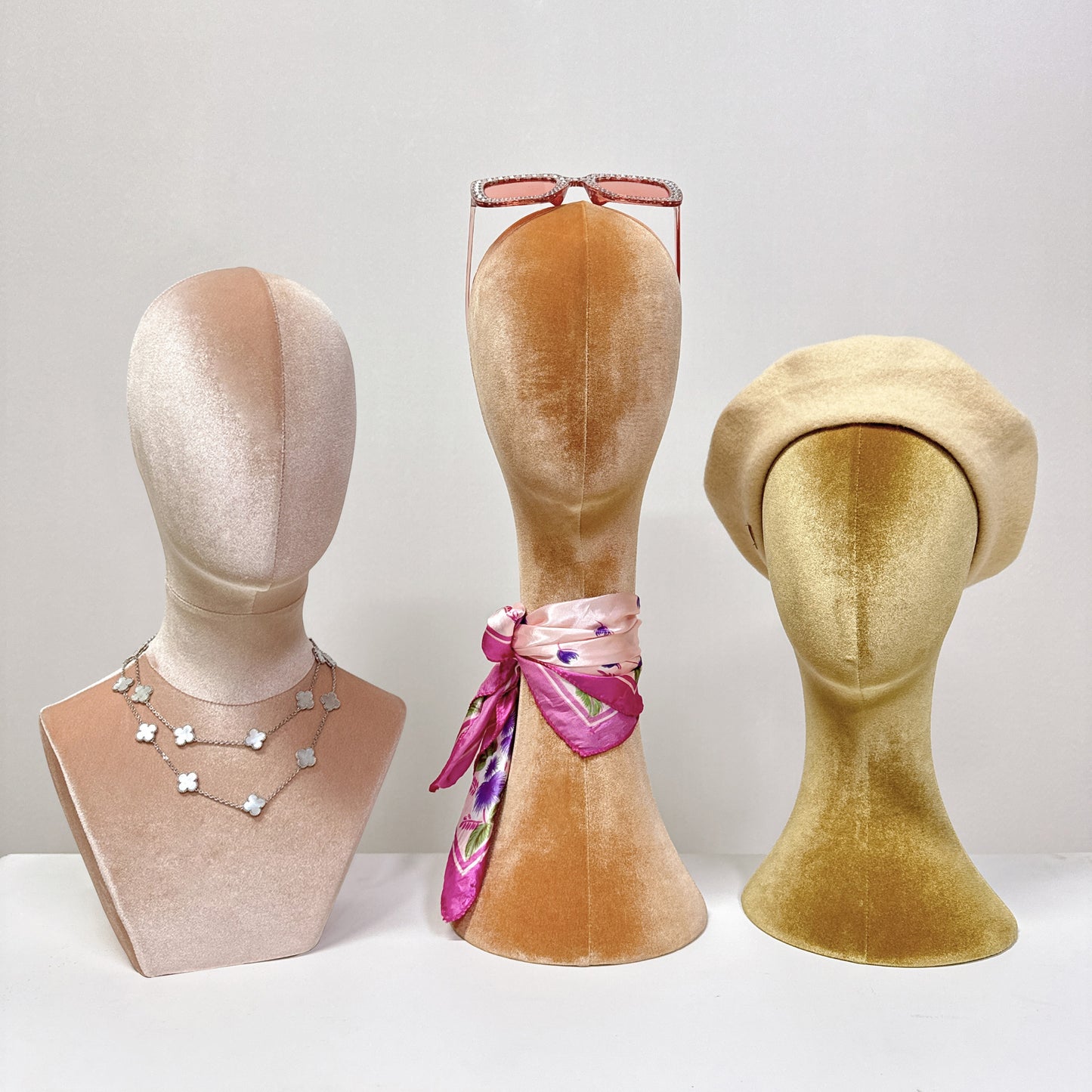 Jelimate Fully Pinnable Female Velvet Mannequin Head Manikin,Wig Head Dress Form Hat Display Stand,Headband Sunglasses Jewelry Display Head Model