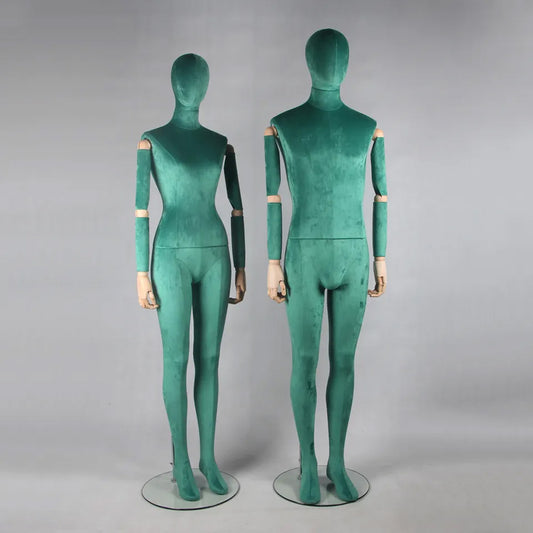 Jelimate Fashion Female Male Mannequin Full Body Dress Form,Window Display Colorful Velvet Dress Form Torso,Clothing Dress Form Manikin Head Wooden Arms