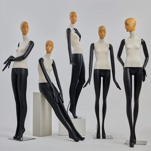 Jelimate Forma di abito intero manichino nero di alta qualità, esposizione di negozio boutique Manichino in tessuto beige torso femminile, modello di marca di abbigliamento