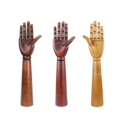 Jelimate Natural Wood Color Red Brown Black Wooden Hand Mannequin,Flexible Fingers Sunglasses Jewelry Display Mannequin Hand Model,Home Decoration Hand Dress Form Ring Display Stand