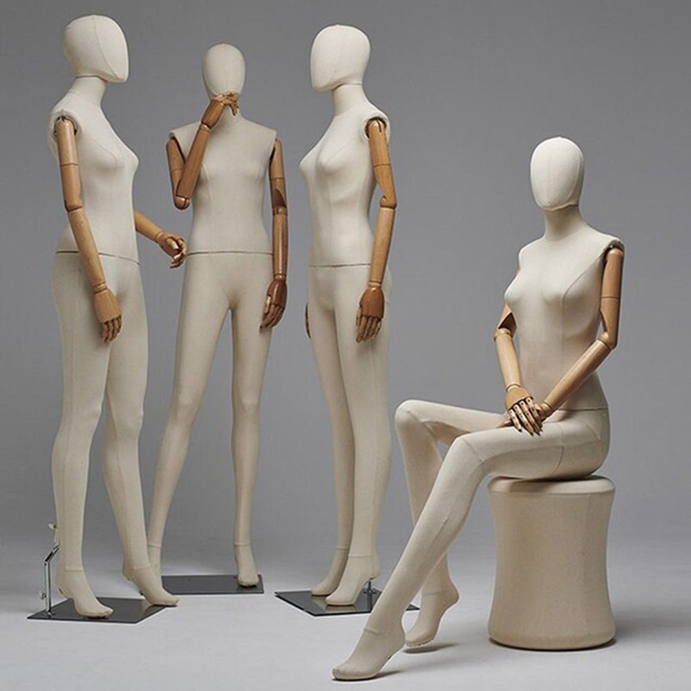 JELIMATE Realistic Male Female Full Body Mannequin,Beige Fabric Wrapped Mannequin in Standing or Sitting Pose,Full Body Dress Form For Sewing Mannequin for Clothes Display Model,Full Mannequin Body