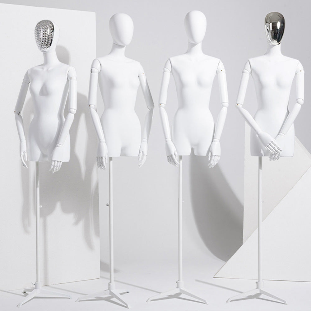 Jelimate Matte White Mannequin Torso Female Dress Form,Luxury Window Dress Form Model,Clothing Display Mannequin With Silver Wood Grain Gold Head