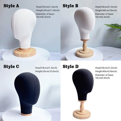 Jelimate High Quality Beige Black Female Mannequin Head with Base,Cotton Fabric Covered Mannequin Head for Wigs,Hat Display Head Mannequin Dress Form