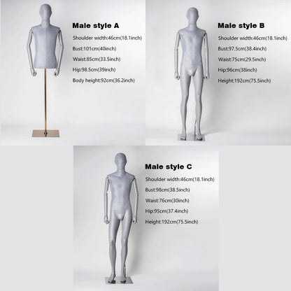 Jelimate Clothing Store Fiberglass Gray Male Full Body Mannequin,Fashion Window Display Men Display Model,Linen Fabric in Upper Body Painted in Lower Body,Men Suit Mannequin Clothing Display Dress Form