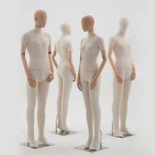 Lade das Bild in den Galerie-Viewer, Jelimate Fashion Window Male Female Display Mannequin Full Body Dress Form,Linen Fabric Mannequin Torso With Wooden Head Arms,Boutique Clothing Display Model
