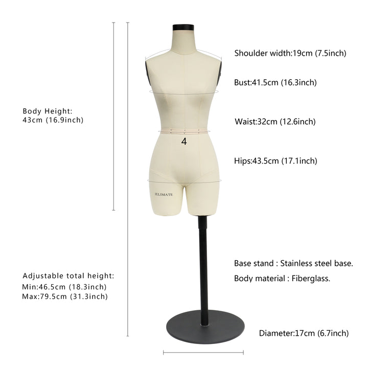 JELIMATE Female Half Scale Dress Form for Pattern Making（Size 4） main image 0