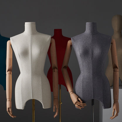 Maniquí de torso femenino sin cabeza Jelimate para exhibición de ropa, maniquí de torso de tela colorido con brazos de madera, maniquí de exhibición de ropa de lino