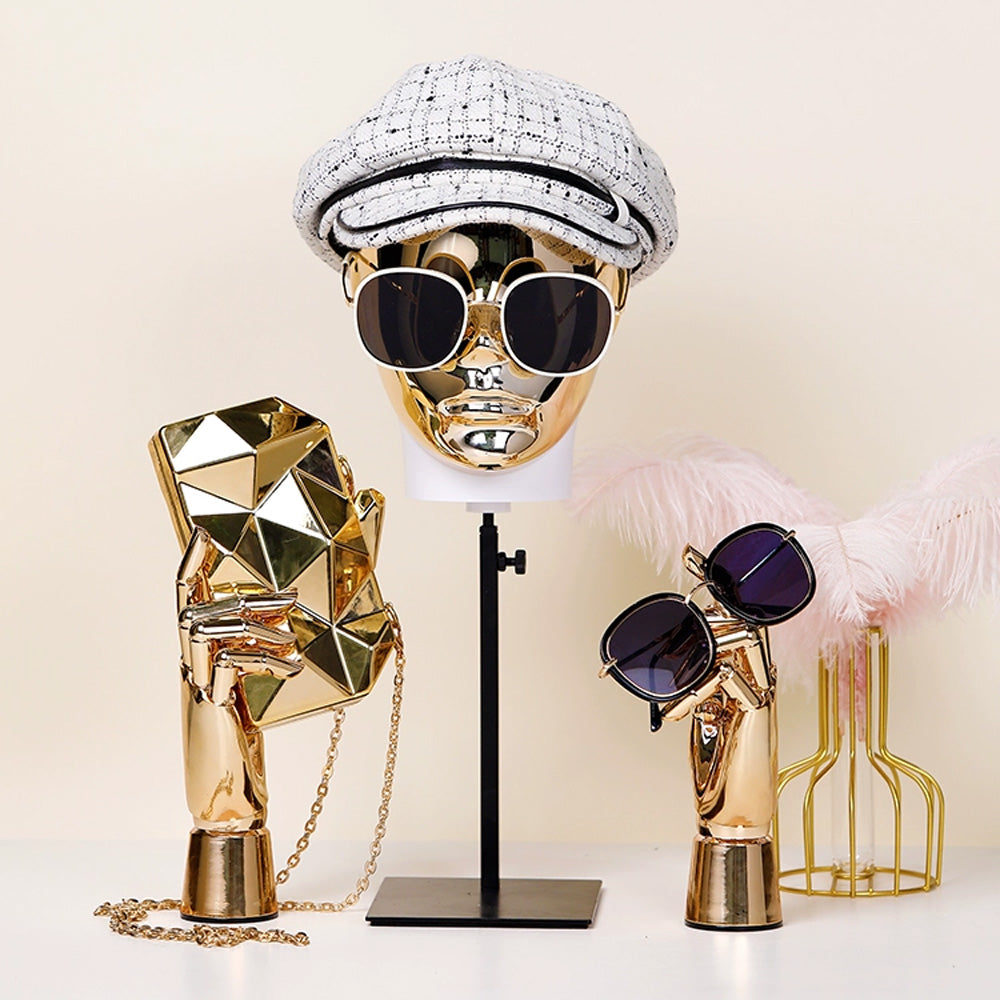 Jelimate Luxury Gold Silver Mannequin Head Form,Wig Head Mannequin Hand Stand,Window Display Dummy Head Dress Form Manikin
