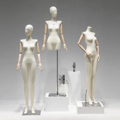 Maniquí femenino popular de lino beige de Jelimate, maniquí de cuerpo entero con forma de vestido de lino para exhibición en ventana, torso de maniquí, modelo de accesorios con hombros planos para maniquí de vestir