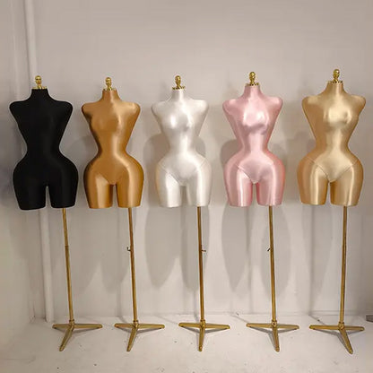 Jelimate Elegant S-Shape Satin Female Half Body Mannequin,Adjustable Women Dress form Torso, Clothing Model Props,Lady Display Form with Metal Base