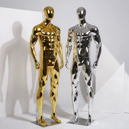 Jelimate Luxury Plated Silver Gold Male Full Body Mannequin,Window Display Chrome Golden Men Dress Form Model,Men Suit Clothing Display Dress Form Props