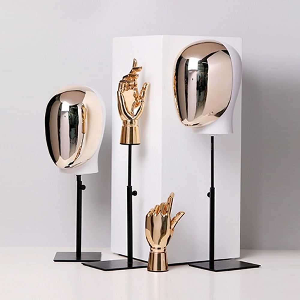 Jelimate High End Silver Gold Mannequin Head Stand Window Display Golden Chrome Mannequin Hand Hat Holder Wig Head Dress Form