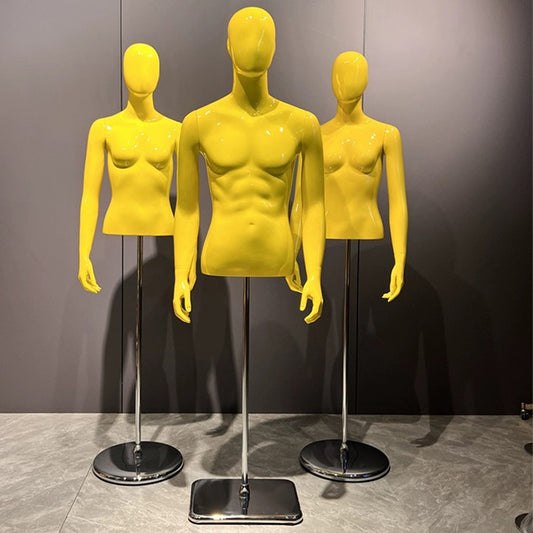 Jelimate Half Body Female Male Display Mannequin Torso,Yellow Fiberglass Men Women Dress Form Adjustable,Boutique Store Clothing Display Dress Form