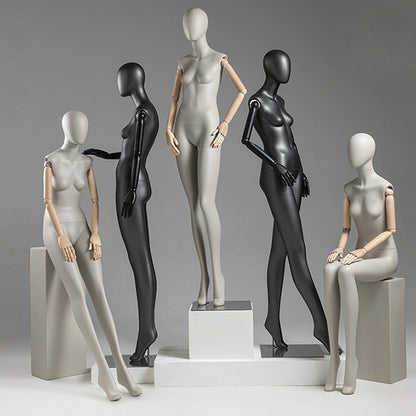 Jelimate Luxury Female Full Body Mannequin in Standing&Sitting,Grey Black Lacquered Female Fiberglass Mannequin Dress Form,Window Display Female Full Body Model,Fashion Clothing Store Clothing Display Mannequin Shooting Dummy