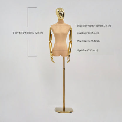 Jelimate High Quality Female Mannequin Torso With Head,Shop Window Colorful Velvet Dress Form Model,Clothing Display Mannequin with Gold Silver Arms