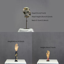 Load image into Gallery viewer, Jelimate Printed Fabric Mannequin Head Stand,Wig Head Dress Form Hat Display Head,Wood Mannequin Hand for Jewelry Display
