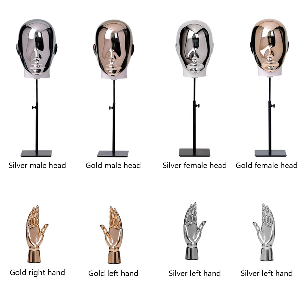 Jelimate Luxury Gold Silver Mannequin Head Form,Wig Head Mannequin Hand Stand,Window Display Dummy Head Dress Form Manikin