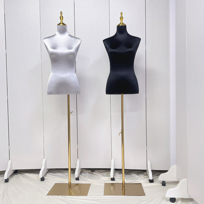 Jelimate Clearance Satin Female Half Body Mannequin,Women Silk Dress Form Adjustable Clothing Display Model,Female Display Mannequin Torso with Gold Base