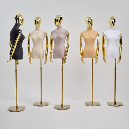 Jelimate High Quality Female Mannequin Torso With Head,Shop Window Colorful Velvet Dress Form Model,Clothing Display Mannequin with Gold Silver Arms