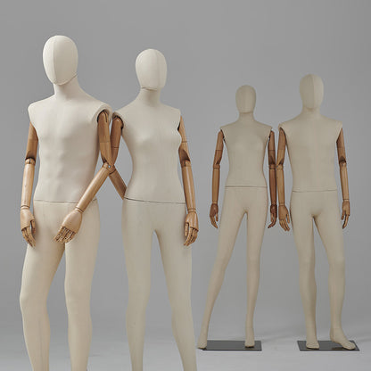 Jelimate High Quality Male Female Full Body Mannequin,Clothing Display Model Beige Dress Form Torso With Wooden Arms,Women Men Full Body Dress Form Human Model