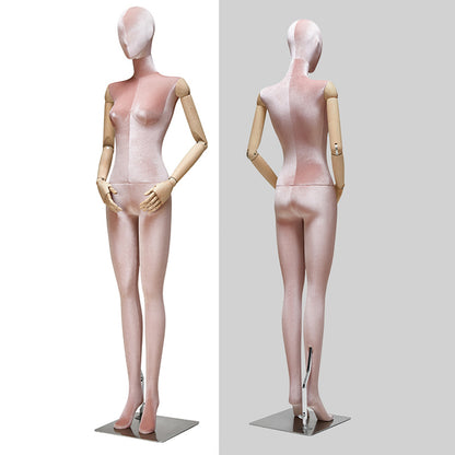 Jelimate Luxury Female Full Body Mannequin With Wooden Arms,Half Body Velvet Dress Form Torso Model,Clothing Boutique Store Women Display Model Props