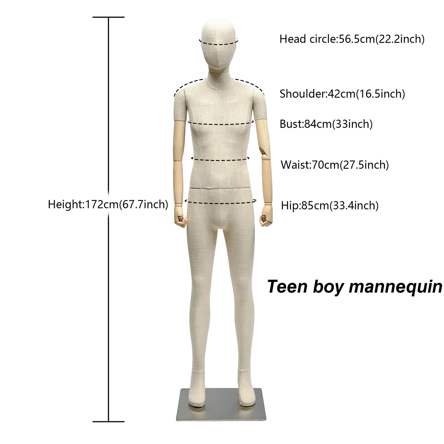 Jelimate Luxury Teen Boy Girl Mannequin Bamboo Linen Dress Form,Children Full Body Mannequin With Wooden Arms,Clothing Store Kid Dress Form Clothing Display Model