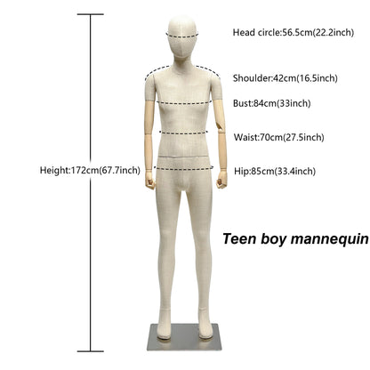 Jelimate Luxury Teen Boy Girl Mannequin Bamboo Linen Dress Form,Children Full Body Mannequin With Wooden Arms,Clothing Store Kid Dress Form Clothing Display Model