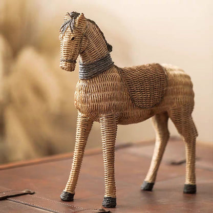 Jelimate Retro Rattan Horse Statue Handicraft Ornaments,Creative Horse Decoration Ornaments For Bedroom Study Store Office Home Decoration,Animal Decoration Ornaments Horse Sculpture