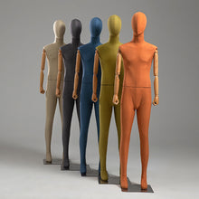 Load image into Gallery viewer, Jelimate Adult Male Display Mannequin Full Body,Colorful Linen Dress Form Men Display Model,Manikin Head Wooden Arms Jewelry Clothing Dress Dummy
