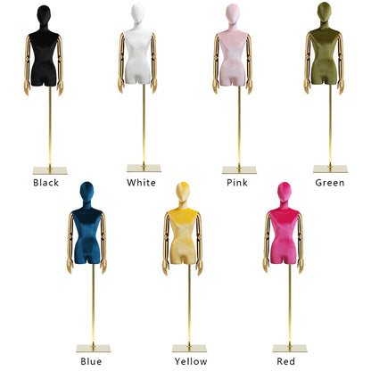 JELIMATE Female Half Body Mannequin Dress Form Adjustable,Colorful Velvet Mannequin Torso With Silver Gold Hand,Female Body Mannequin Lady Display Form Clothing Display Model