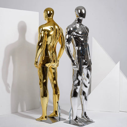 Jelimate Luxury Plated Silver Gold Male Full Body Mannequin,Window Display Chrome Golden Men Dress Form Model,Men Suit Clothing Display Dress Form Props