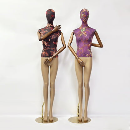 Jelimate Luxury Mannequin Full Body Dress Form,Clothing Shop Female Display Dress Form With Wooden Arms,Upper Body Fabric Wrapped Lower Body Painting Leg