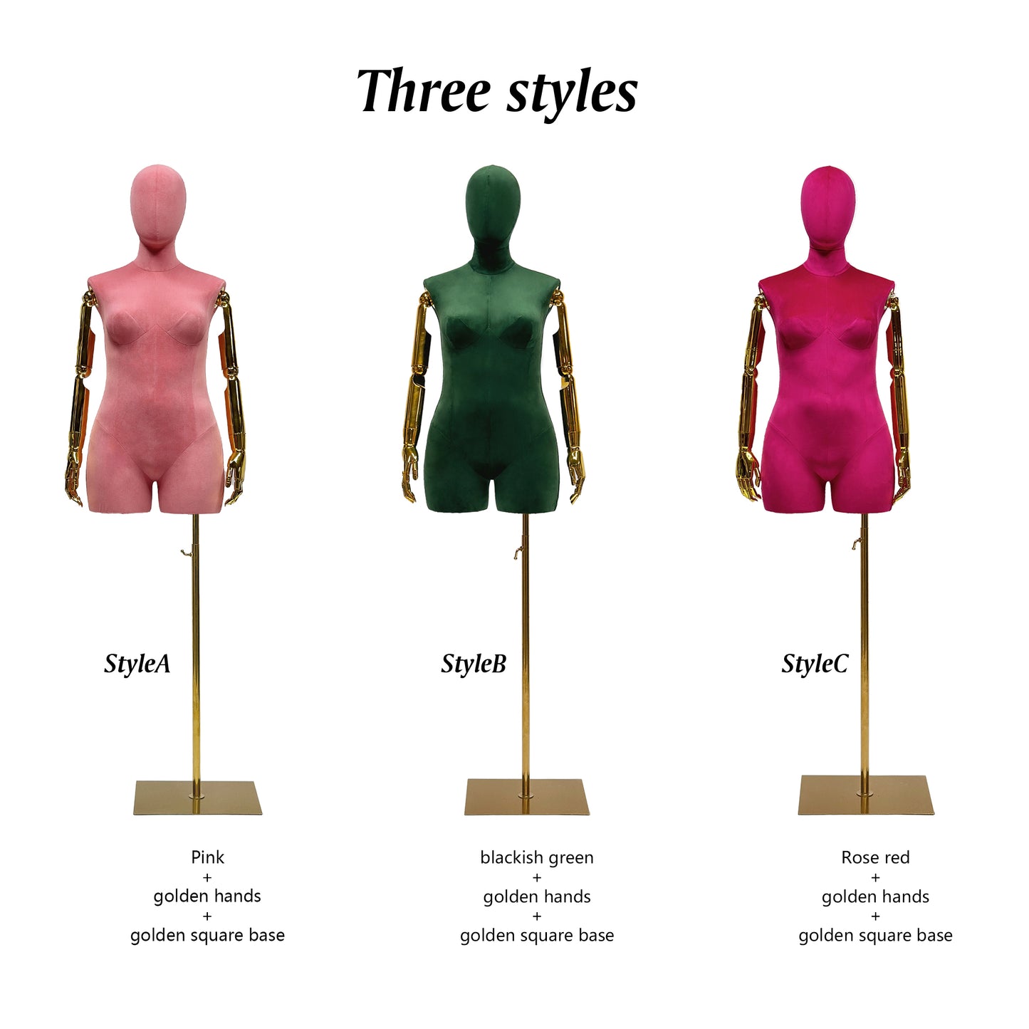 Jelimate Luxury Female Plus Size Mannequin With Gold Arms,Colorful Suede Dress Form Mannequin Torso Display Dress Form,Plus Size Dress Form Clothing Display Model