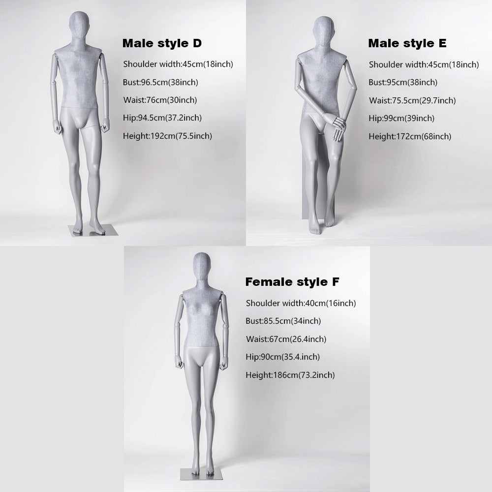 Jelimate Clothing Store Fiberglass Gray Male Full Body Mannequin,Fashion Window Display Men Display Model,Linen Fabric in Upper Body Painted in Lower Body,Men Suit Mannequin Clothing Display Dress Form