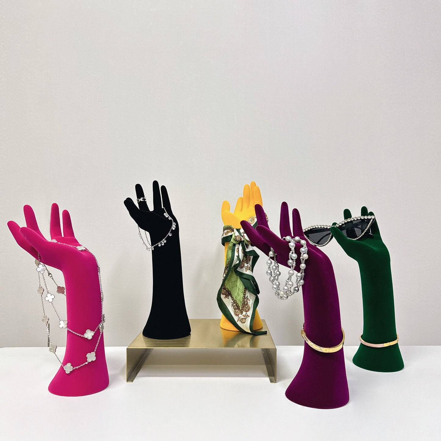 Jelimate High End Left Female Mannequin Hand Stand,Colorful Velvet Dress Form Ring Display Hand Model Props,Sunglasses Jewelry Display Mannequin Hand