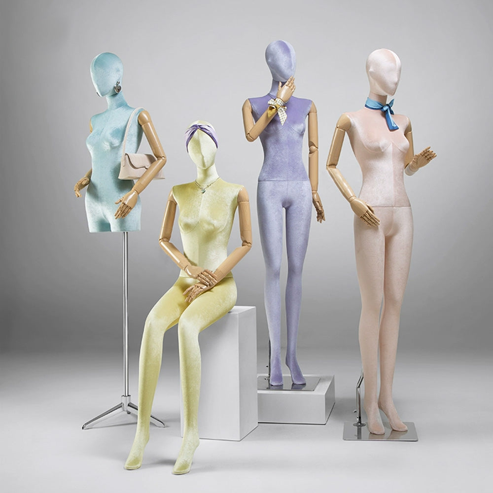 Jelimate Luxury Half Body Full Body Female Velvet Mannequin with Silver Arms,Clothing Store Women Dress Form Model,Window Display Model Clothing Display Props