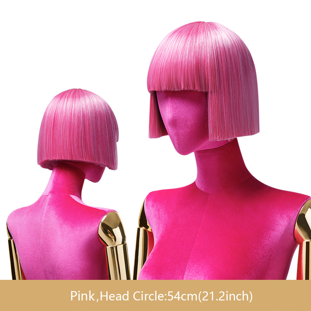 Jelimate Colorful Candy Color Female BoBo Wigs for Head Mannequin,Short Straight Wig With Bangs,Clothing Store Dress Form Mannequin Head With Hair